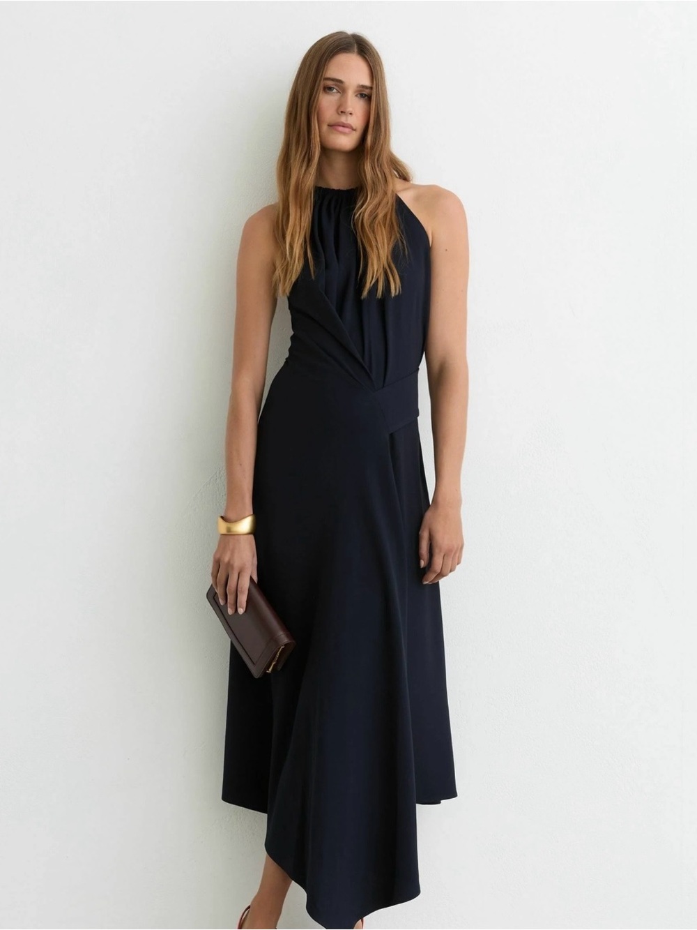 Reiss Navy Halter Neck Maxi Dress